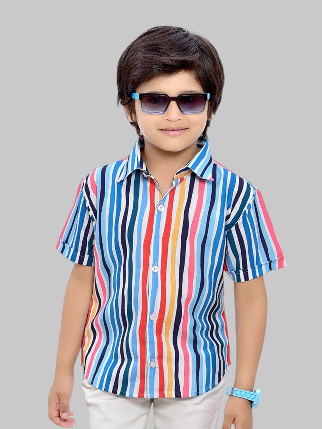 

BAESD Boys Comfort Spread Collar Multi Striped Cotton Casual Shirt, White