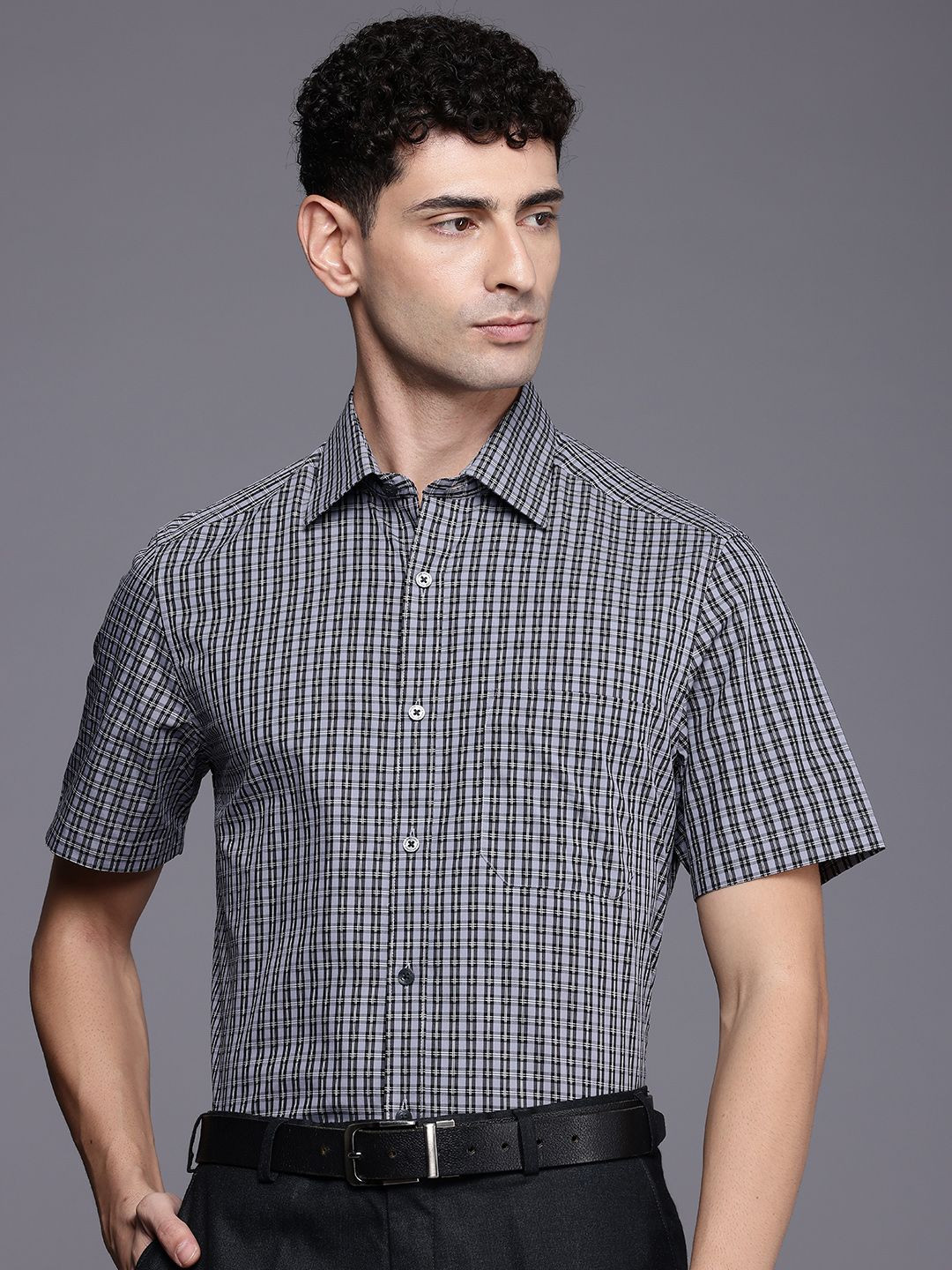 

Louis Philippe Pure Cotton Classic Opaque Checked Formal Shirt, Charcoal