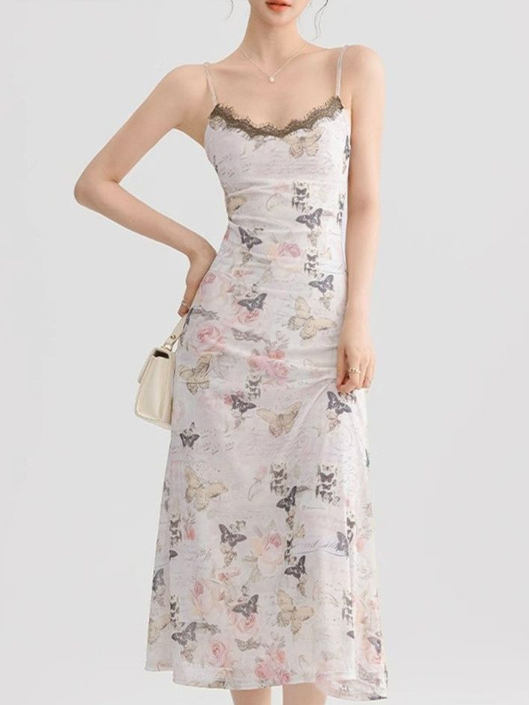 

LULU & SKY Women Floral Printed A-Line Midi Dress, White