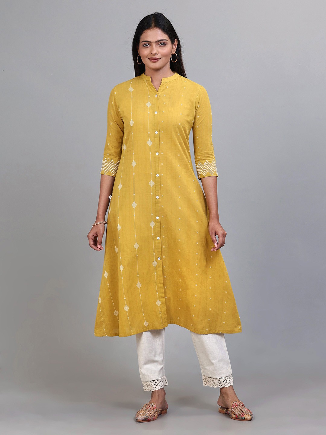 

Vismay Printed A-Line Kurtas, Yellow