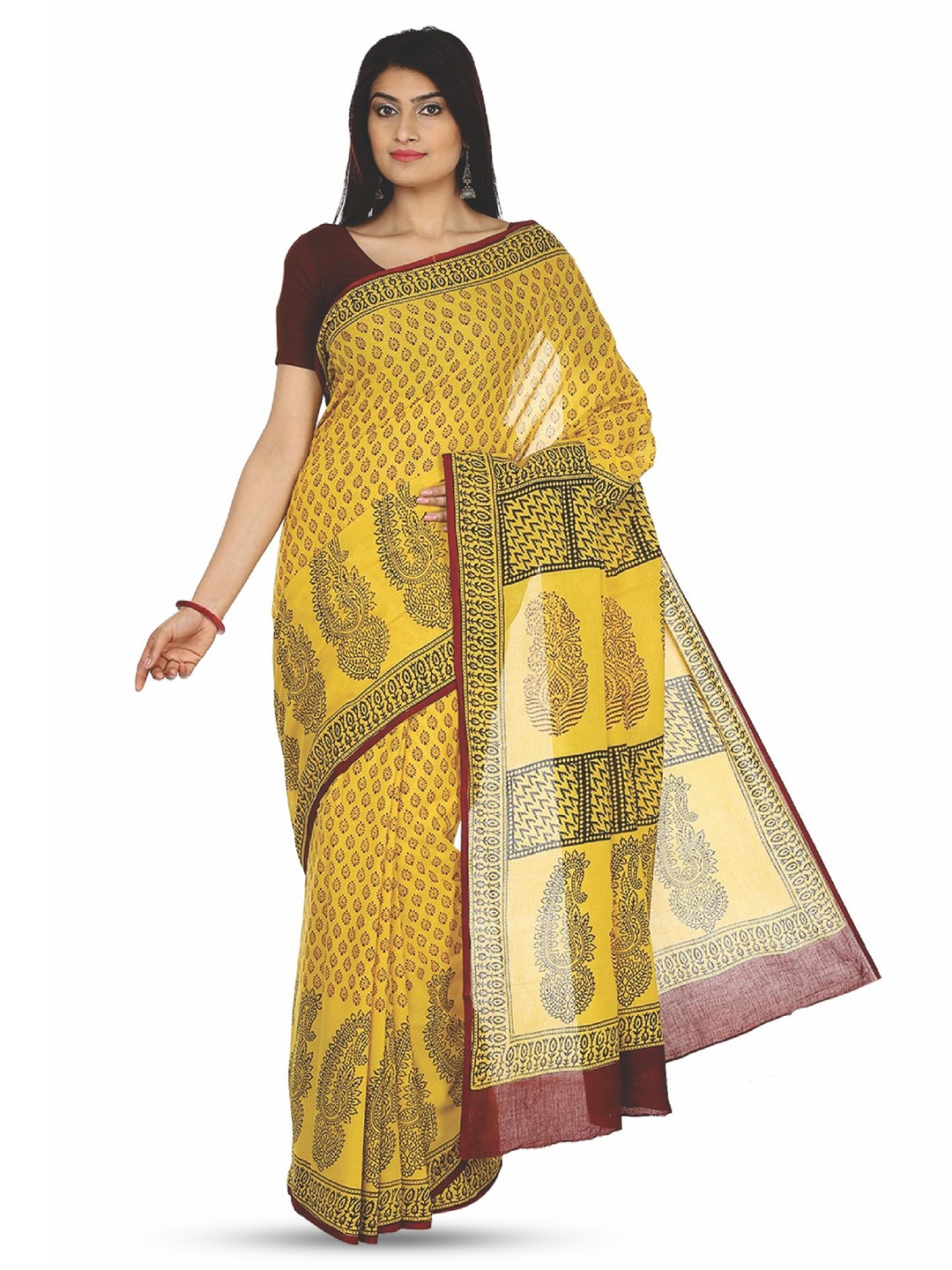 

Kalakari India Floral Pure Cotton Bagh Saree, Maroon