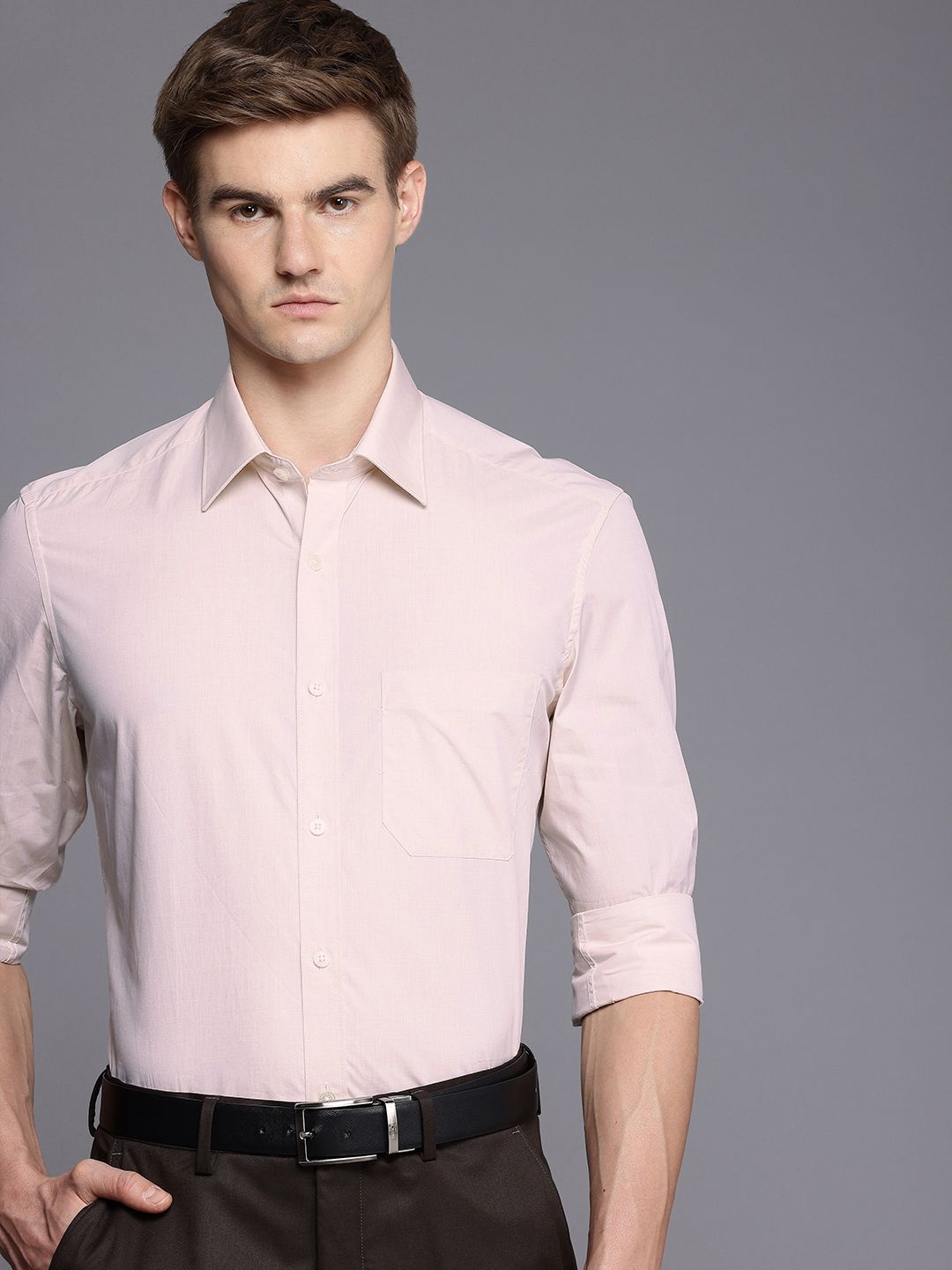

Louis Philippe Classic Fit Cutaway Collar Pure Cotton Formal Shirt, Beige