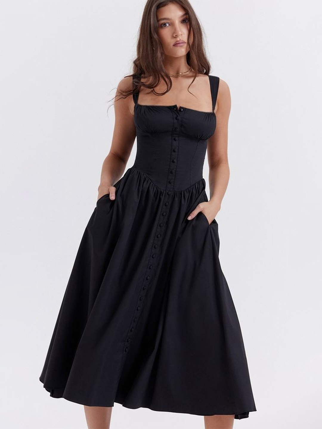 

LULU & SKY Women Fit & Flare Midi Dress, Black