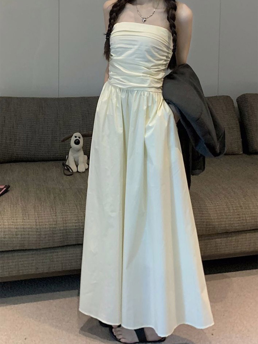 

LULU & SKY Women Shoulder Straps Fit and Flare Maxi Dress, Off white