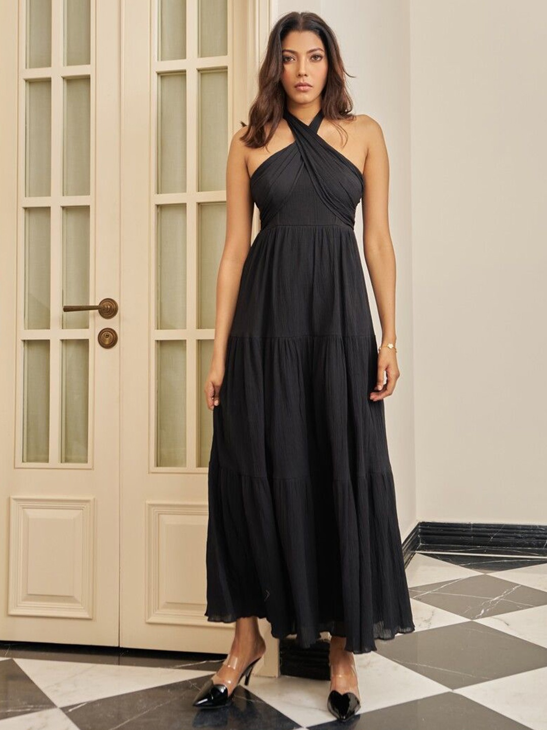 

By The Bay Halter Neck Tiered Maxi Dress, Black