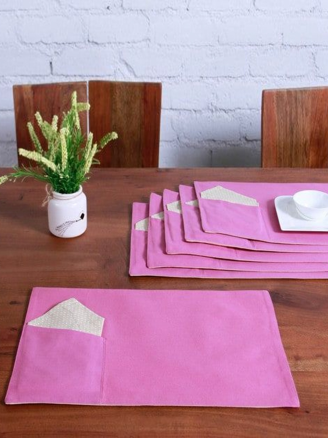 

Lushomes Purple & Beige 12 Pieces Printed Cotton Table Placemats & Napkins