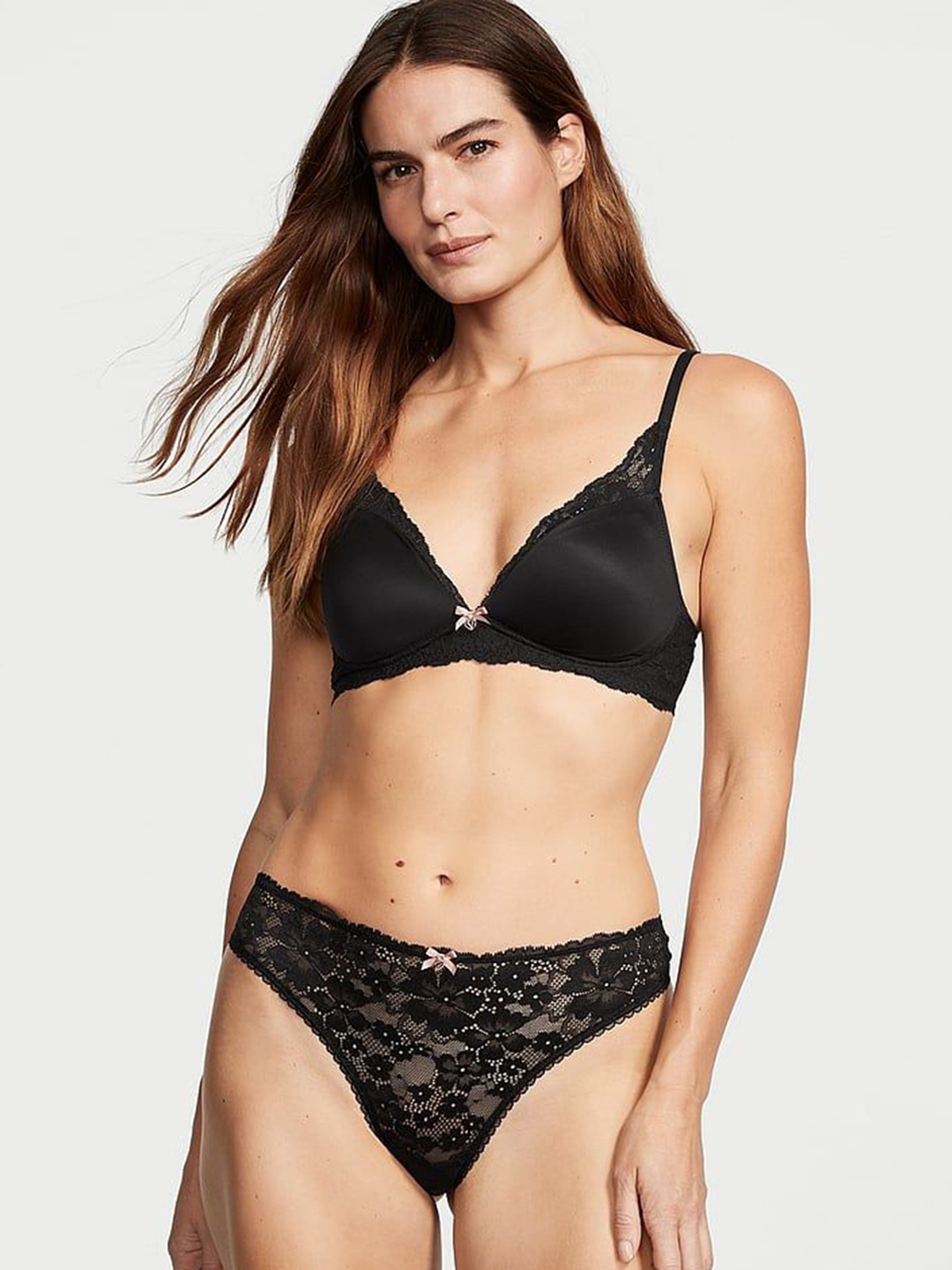 

Victoria's Secret Lace-Front Thong Panty 1120598054A2, Black
