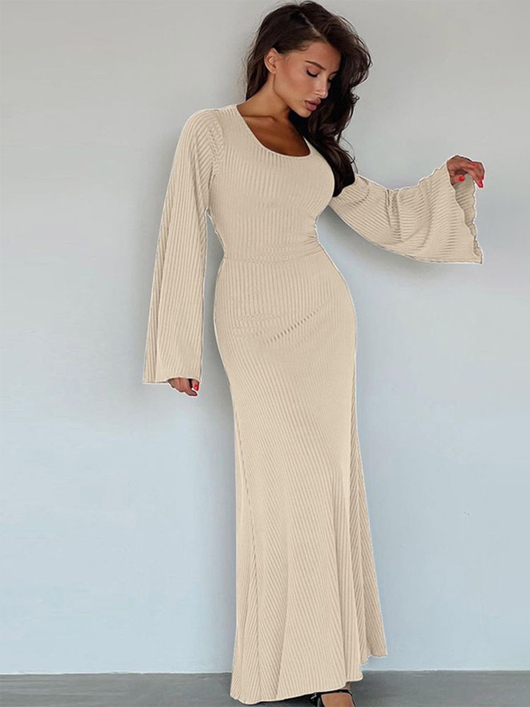 

LULU & SKY Round Neck Maxi Dress, Beige