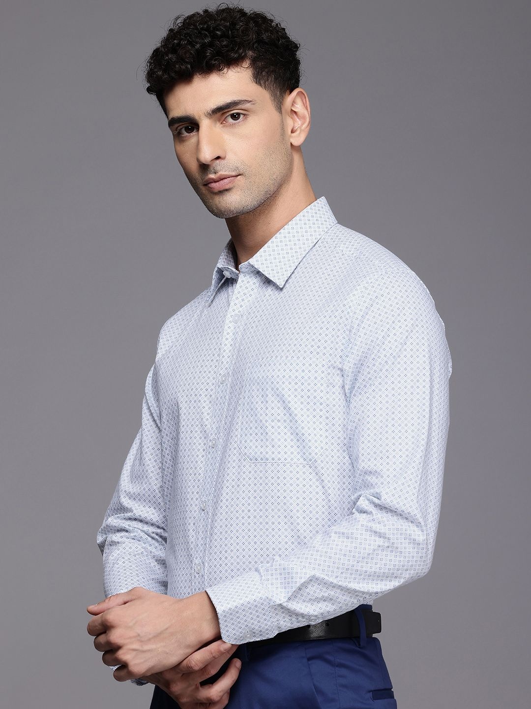 

Louis Philippe Pure Cotton Slim Fit Opaque Printed Formal Shirt, Blue