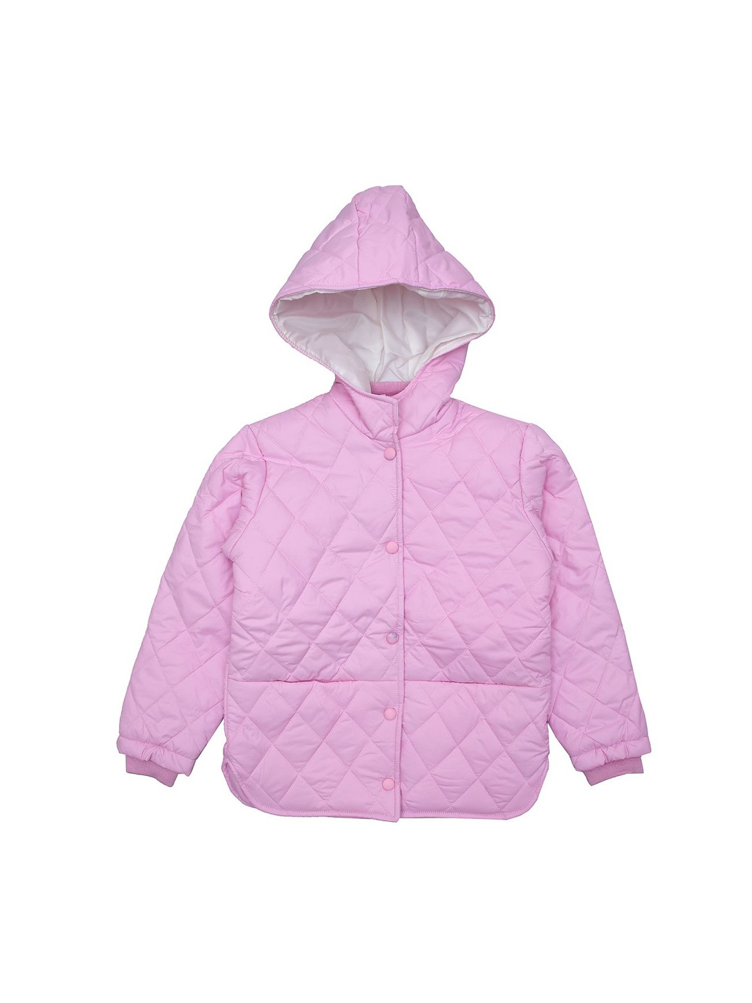 

White Snow Girls Striped Quilted Jacket with Embroidered, Pink