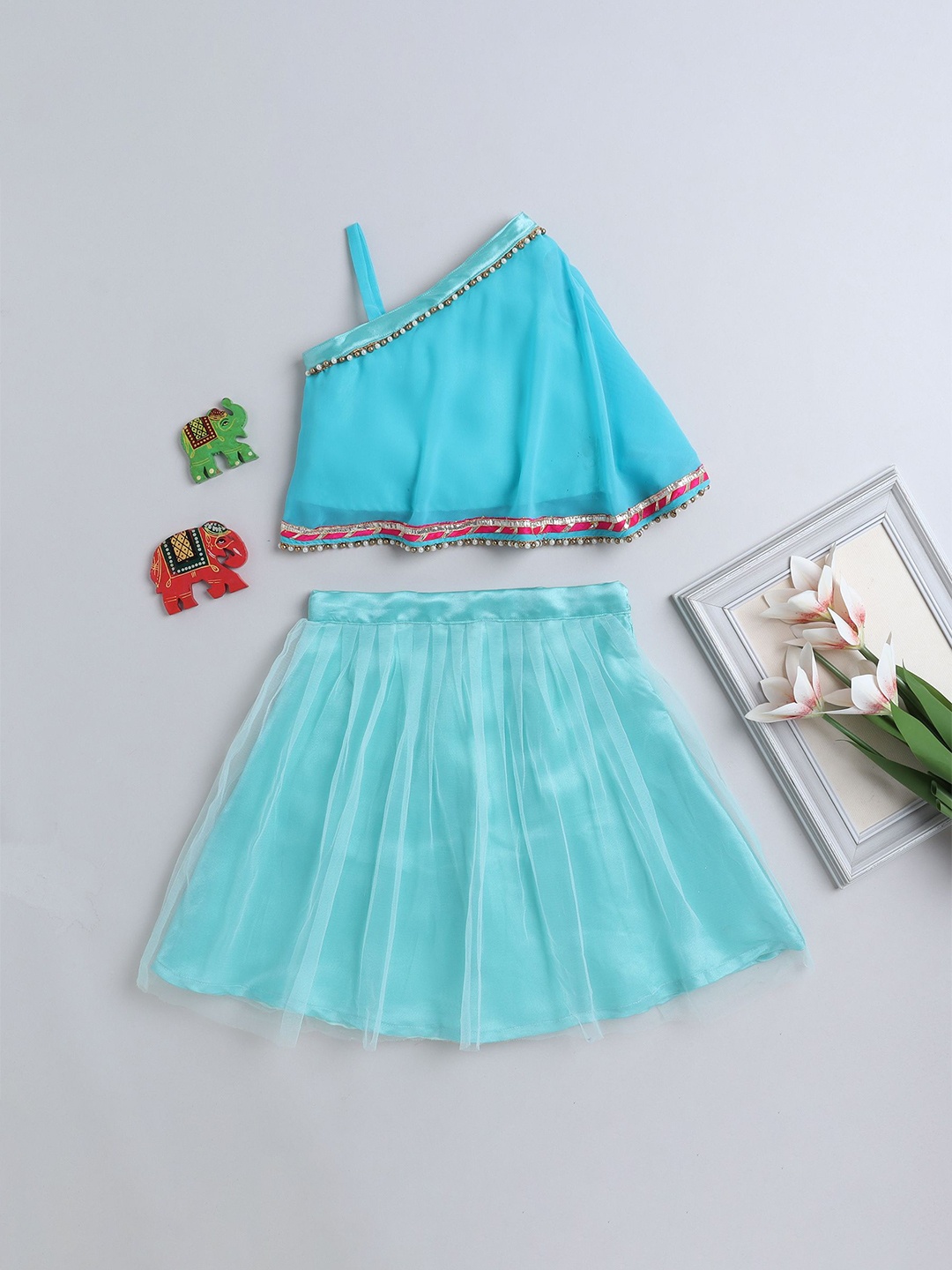 

MANY FROCKS & Girls Embellished Ready to Wear Lehenga, Blue