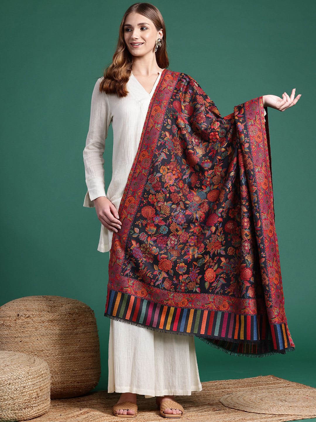 

Sangria Women Floral Printed Shawl, Black