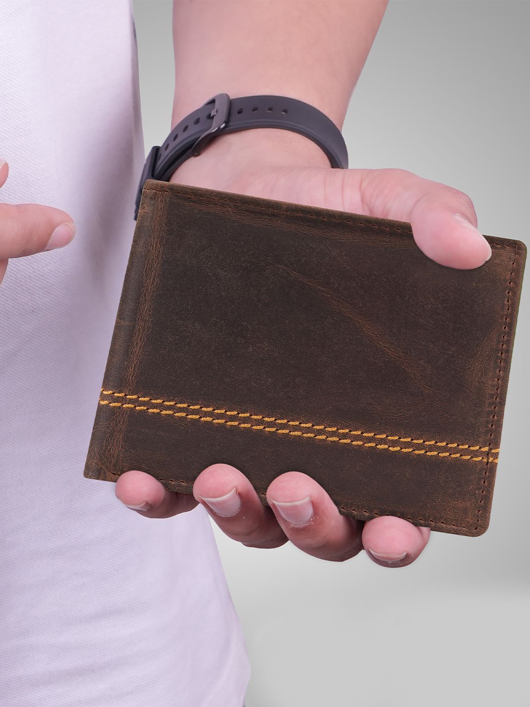 

The Wallet Store Men Textured Leather Two Fold Wallet, Brown