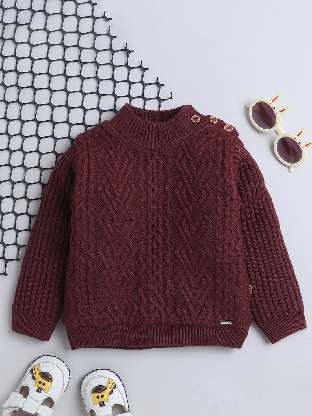 

Yellow Apple Girls Cable Knit Woollen Pullover, Burgundy