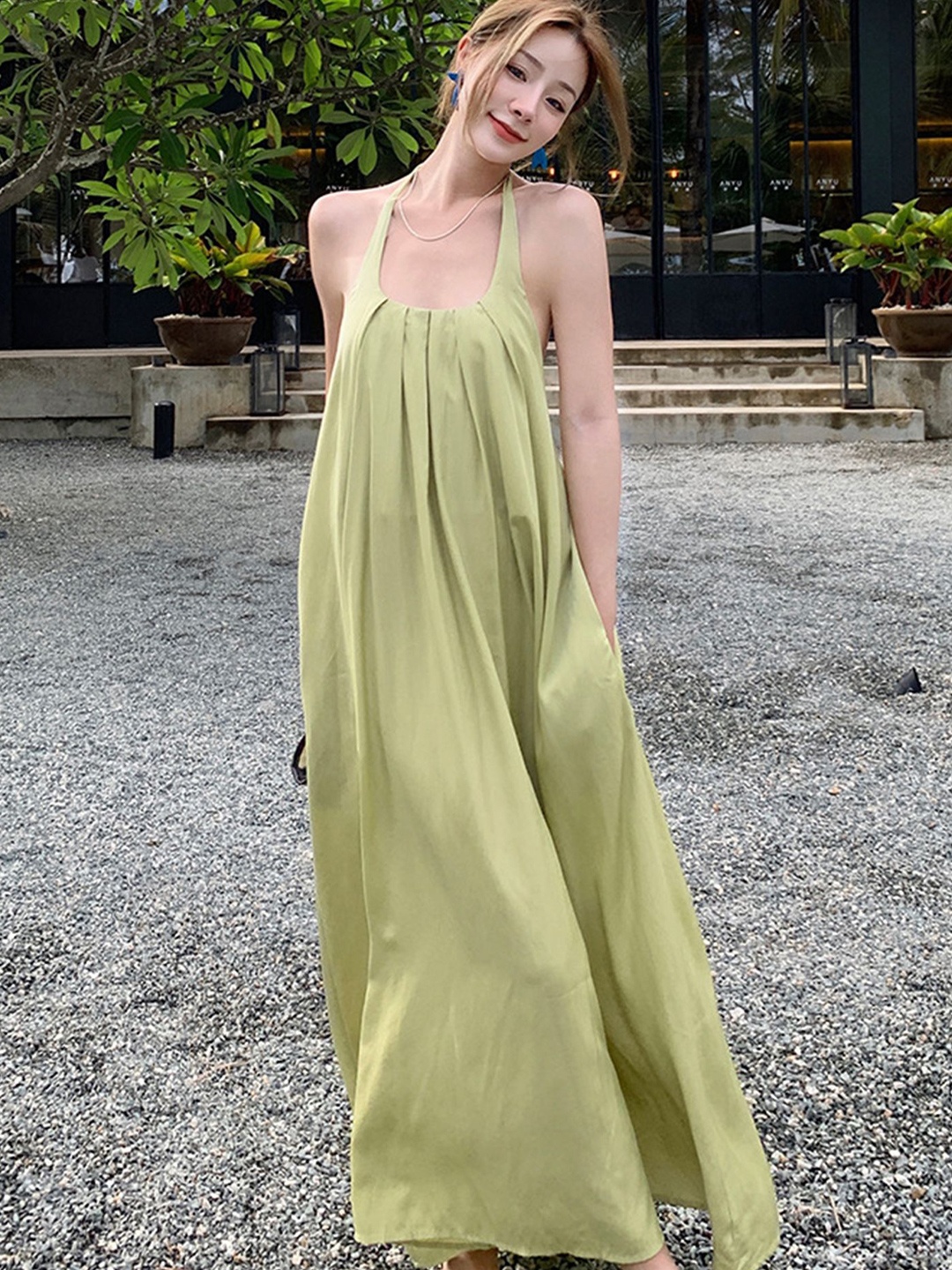 

LULU & SKY Halter Neck Maxi Dress, Green