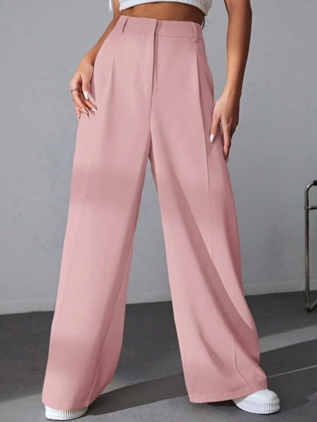 

BROADSTAR Women Smart Loose Fit High-Rise Easy Wash Pleated Trousers, Pink