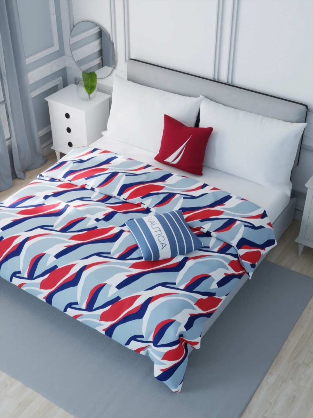 

Nautica Blue & Red Geometric AC Room 120 GSM Double Bed Dohar