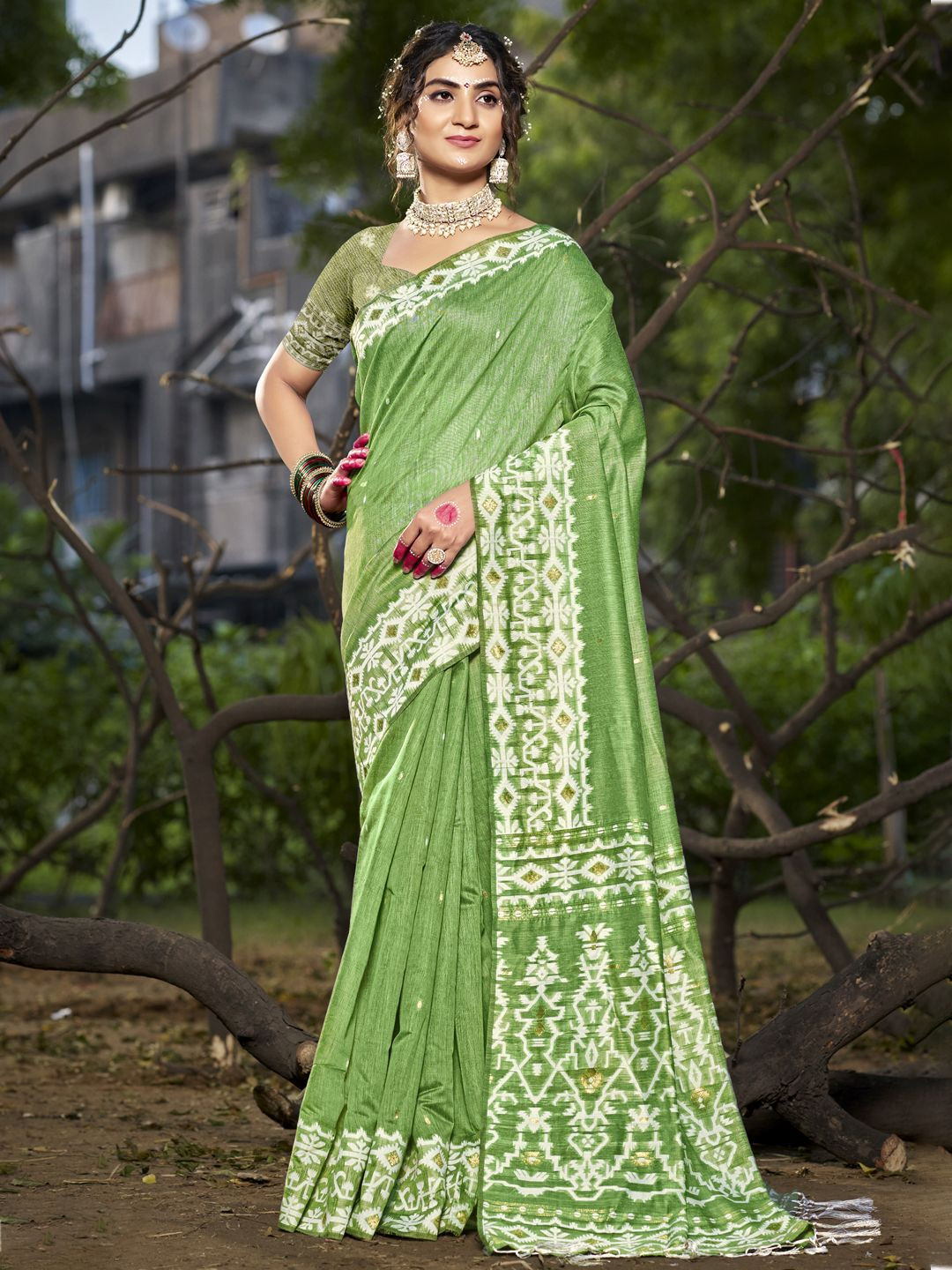 

SANGAM PRINTS Woven Design Designer Tussar Saree, Green