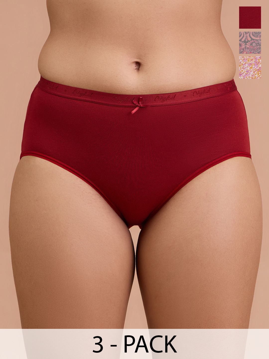 

Nykd Women Pack Of 3 Mid-Rise Bikini Briefs, Maroon