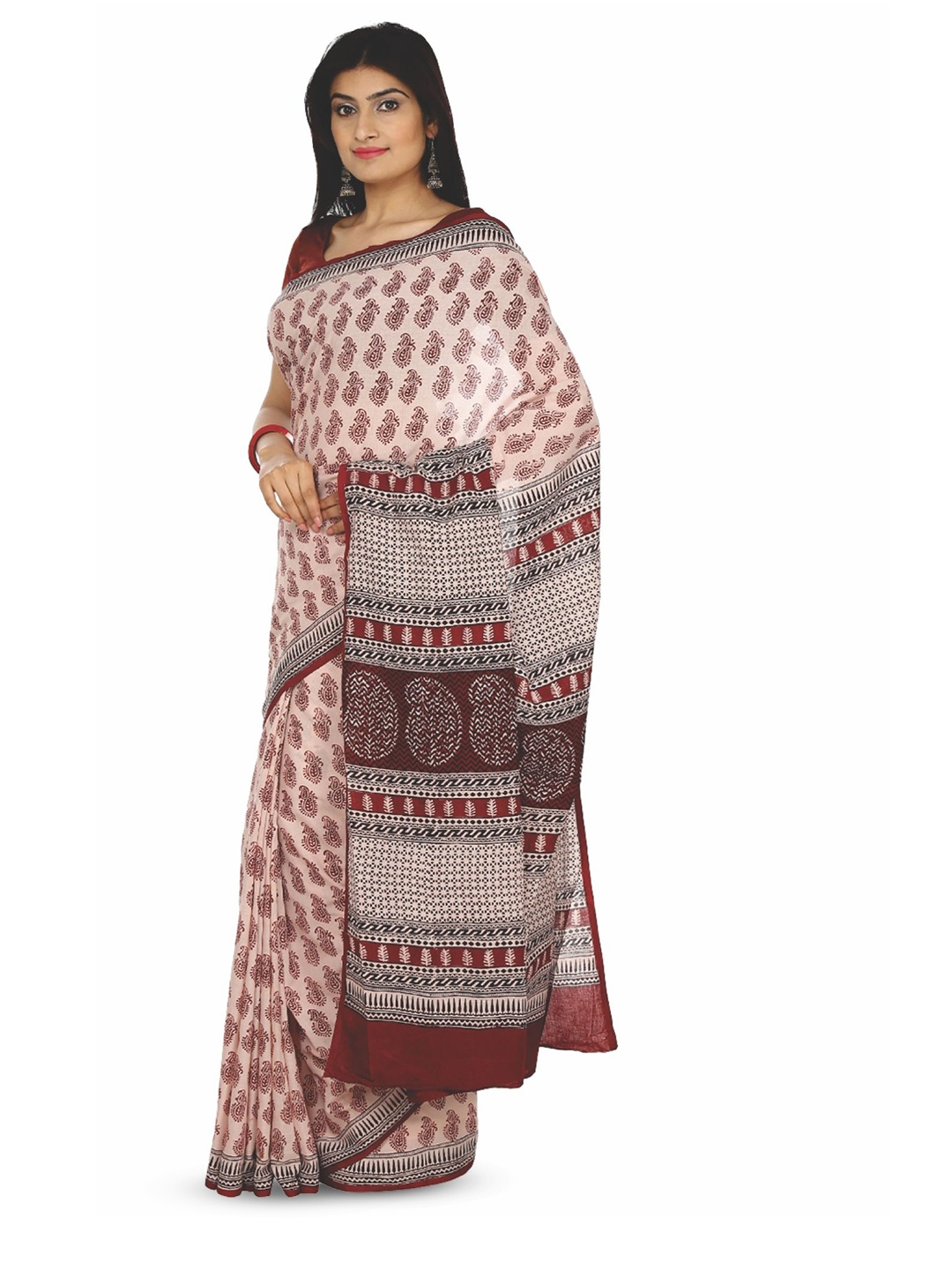 

Kalakari India Floral Pure Cotton Bagh Saree, Pink