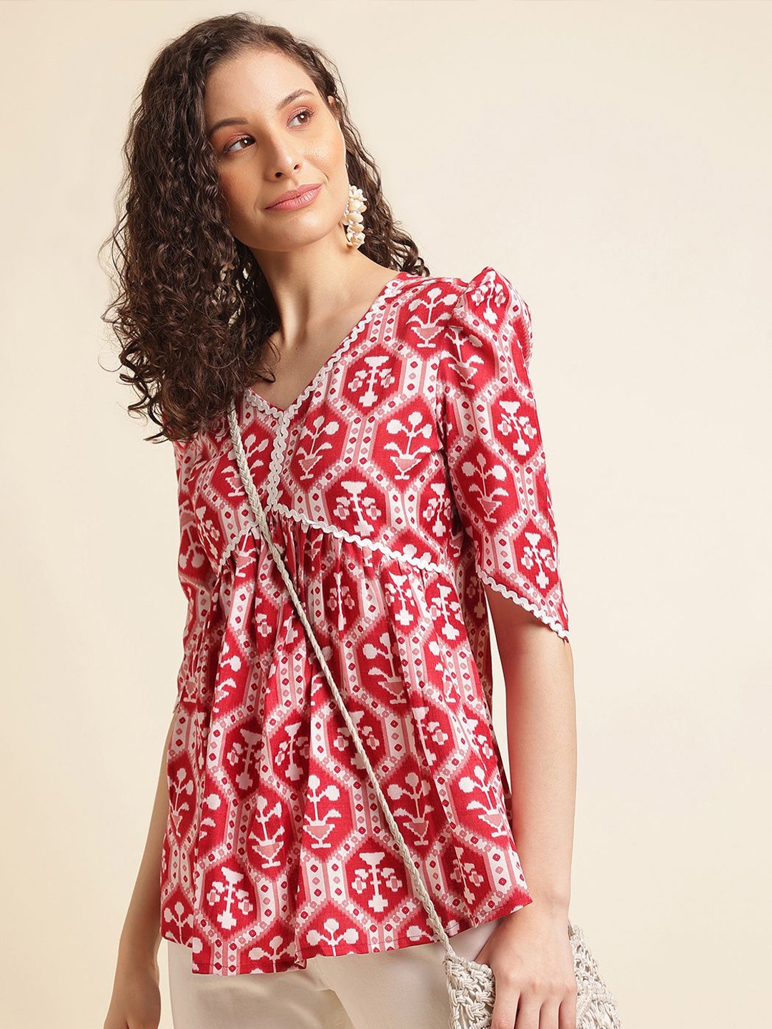 

all about you Embellished Print Top, Red