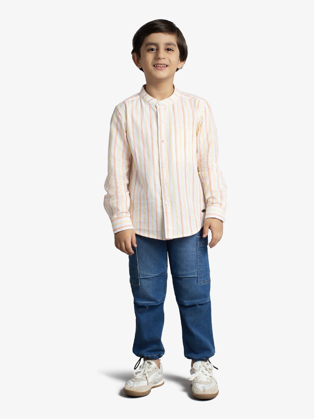 

Ed-a-Mamma Boys Premium Multi Stripes Opaque Striped Casual Shirt, Orange