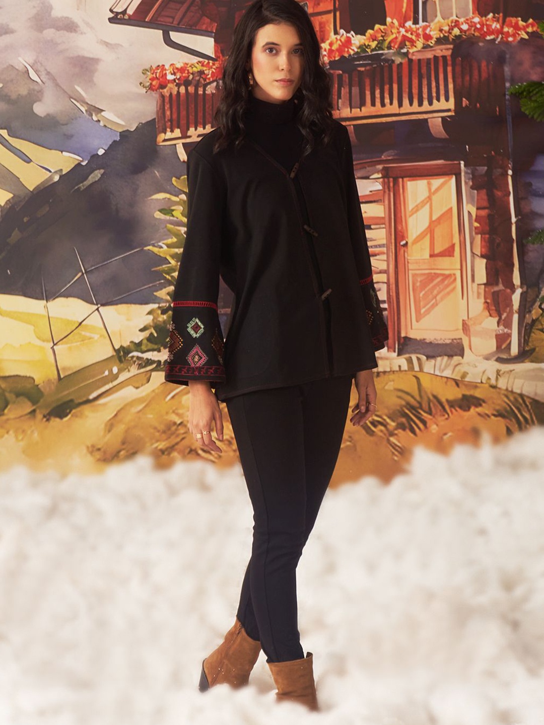 

Lakshita Women Embroidered Shrug, Black