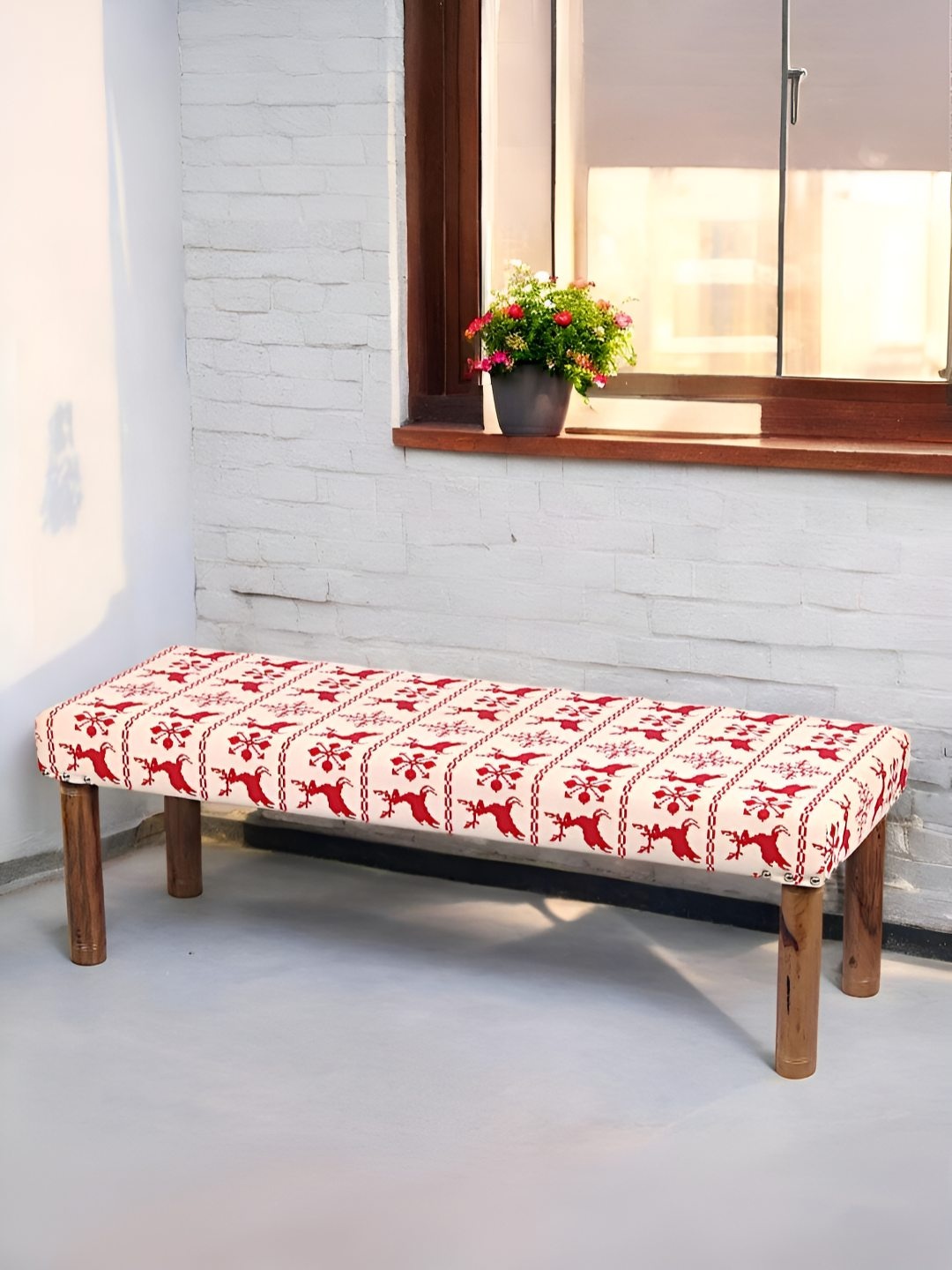 

Ikiriya Beige & Red Wood Parisian 3 Seater Bench