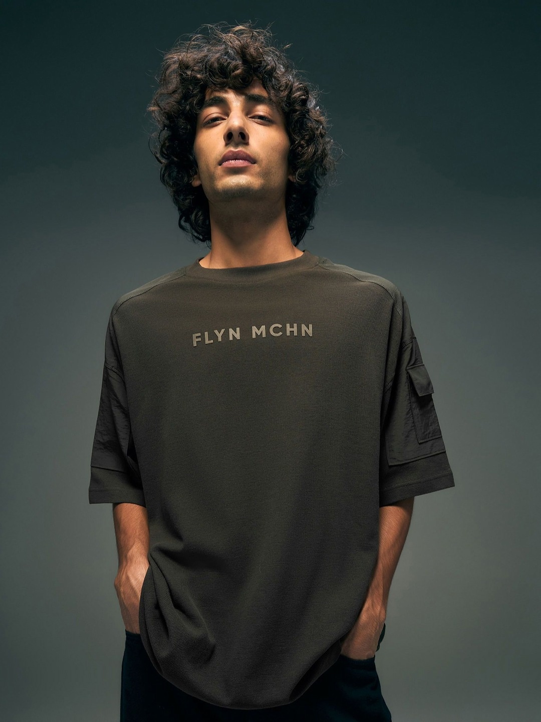 

Flying Machine Typography Printed Drop-Shoulder Sleeves Oversized T-shirt, Green