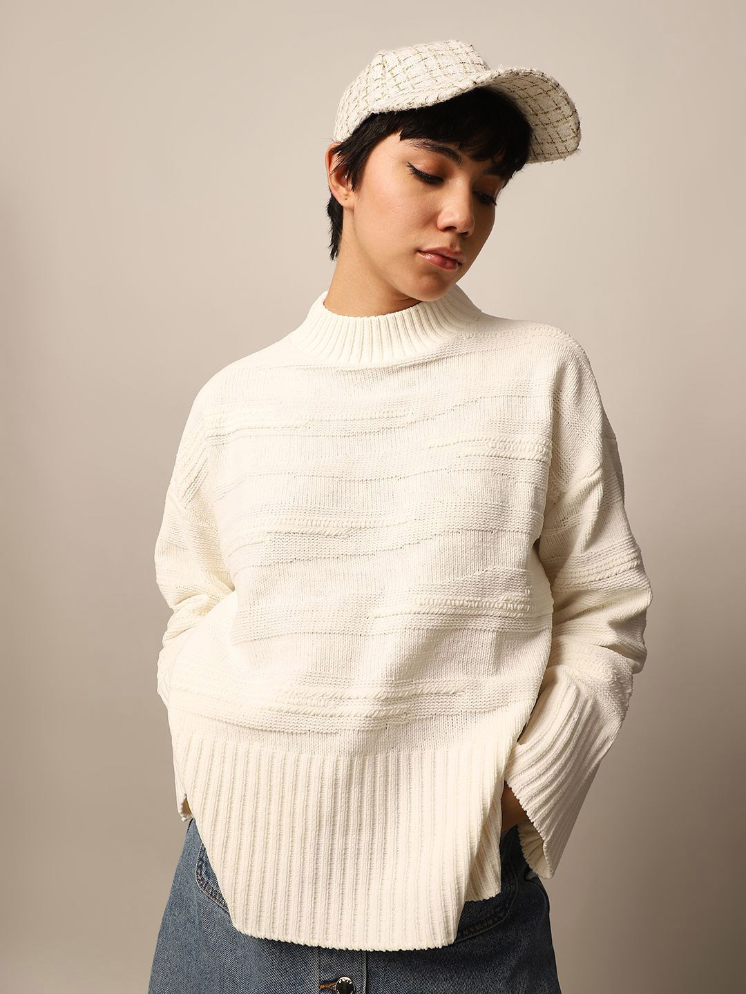 

ONLY Women Cable Knit Pullover, Cream