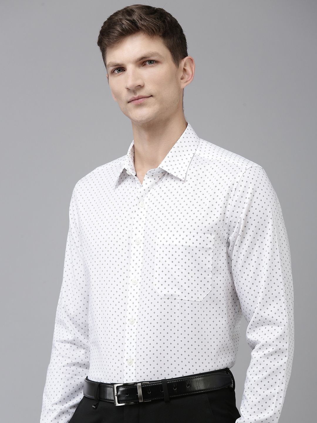 

Louis Philippe Pure Cotton Slim Fit Geometric Printed Formal Shirt, White