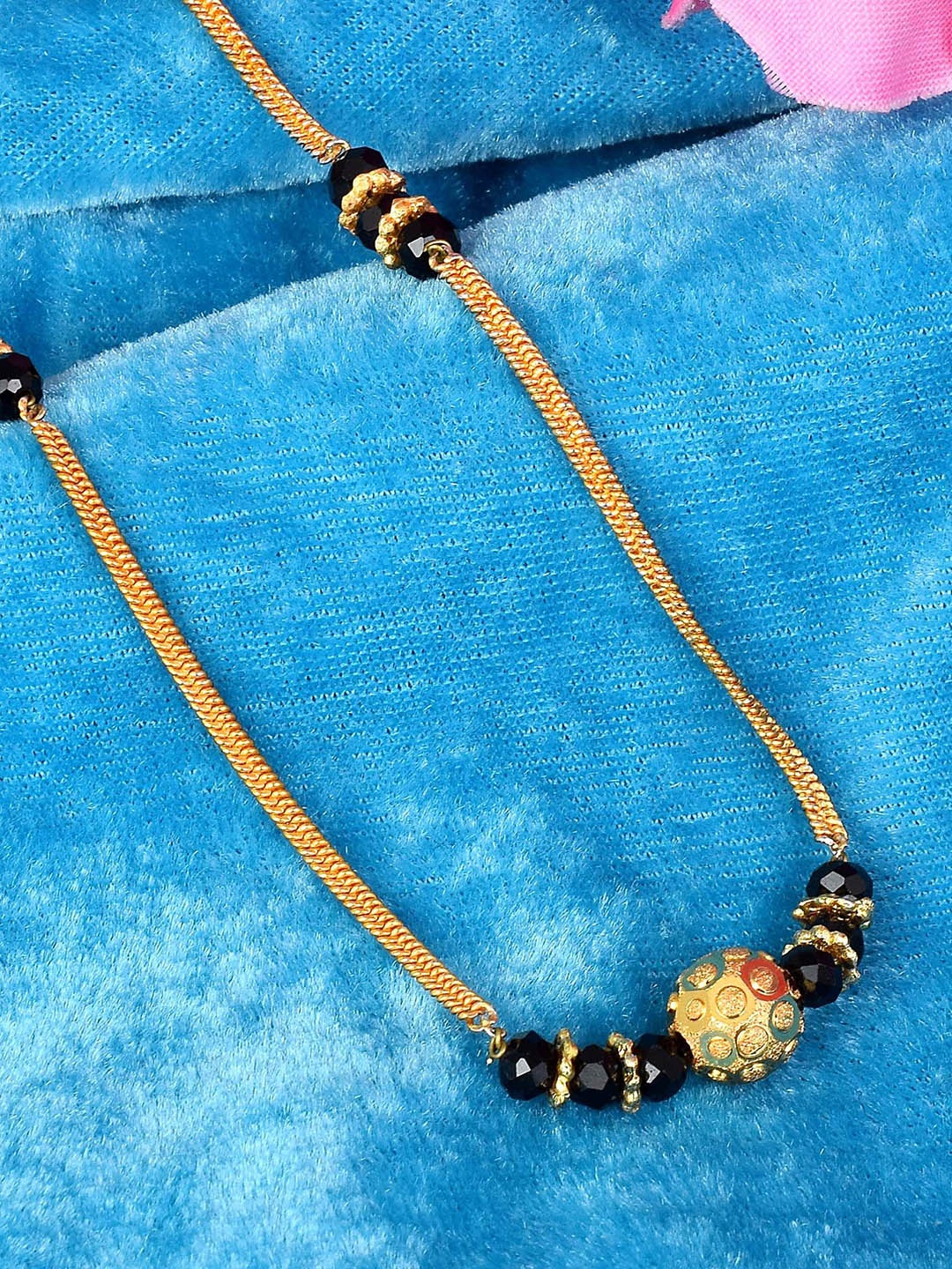 

MEMOIR Gold-Plated Artificial Beads Carved Ball Onyx Stylish Sober Mangalsutra