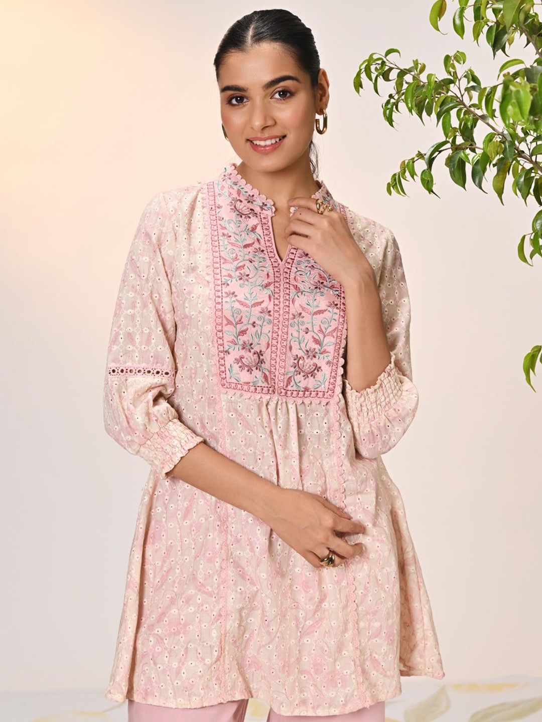 

Lakshita Mandarin Collar Embroidered Tunic, Fuchsia