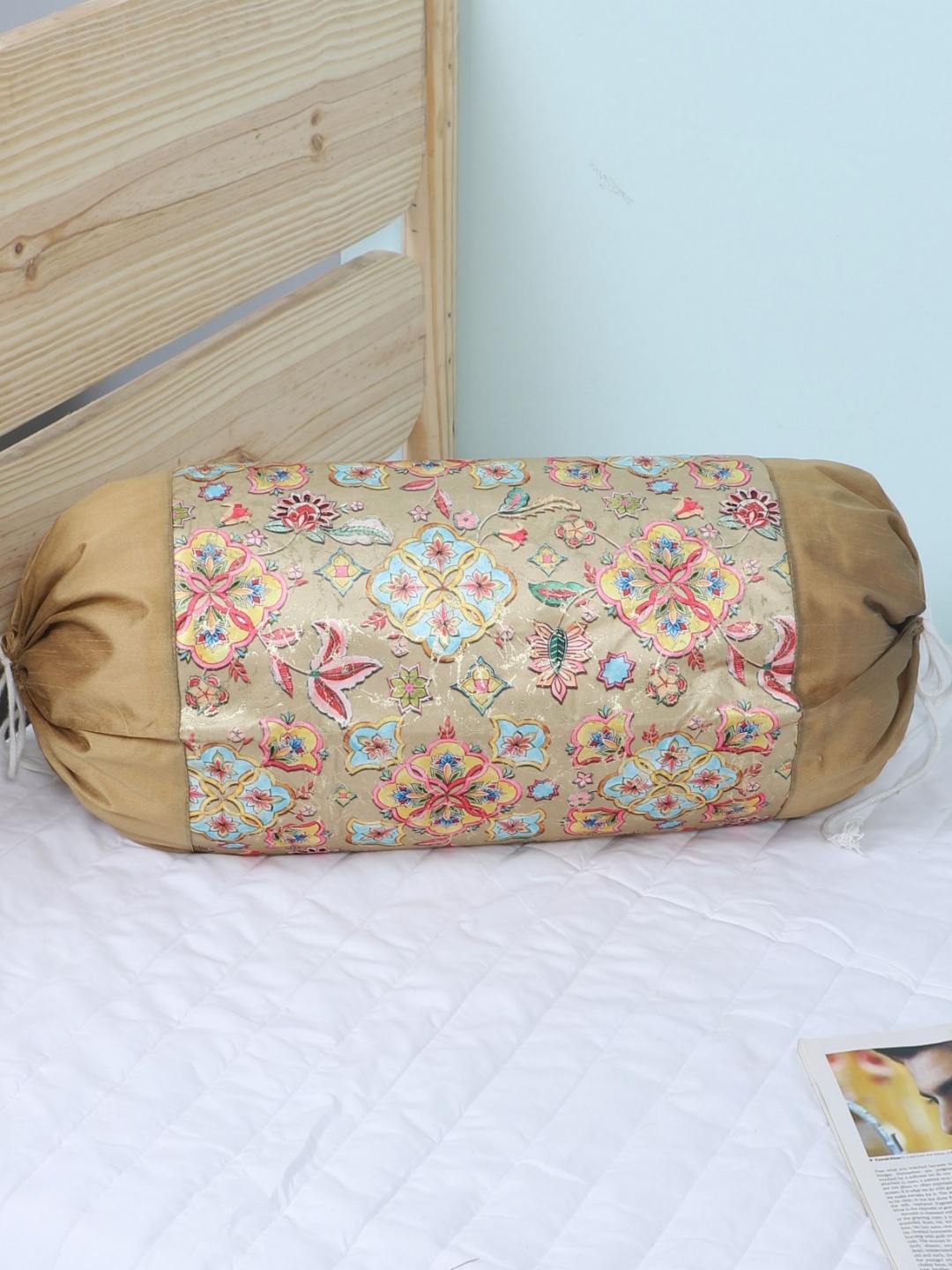 

MFD HOME FURNISHING Brown & Beige Printed Cylindrical Bolster Covers