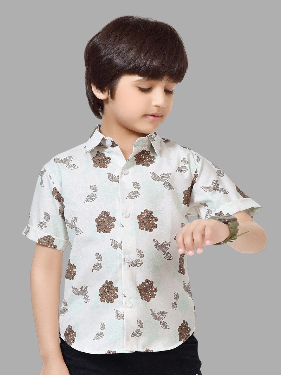 

BAESD Boys Comfort Floral Opaque Printed Casual Shirt, White
