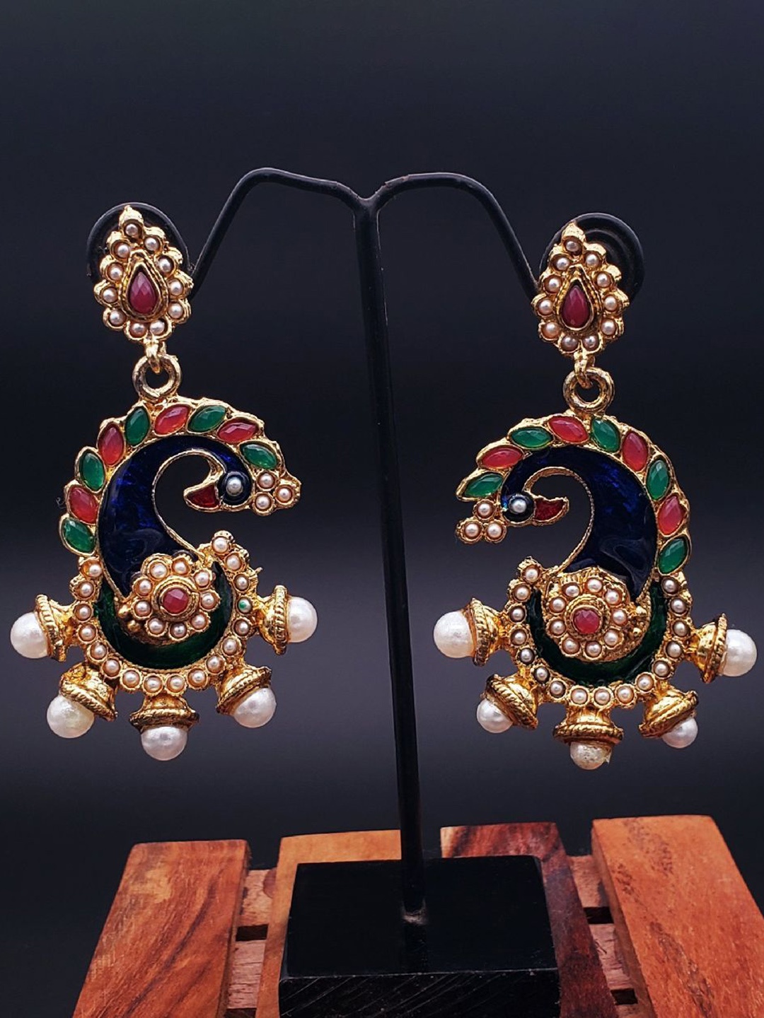 

ZIVOM Peacock Shaped Drop Earrings, Red