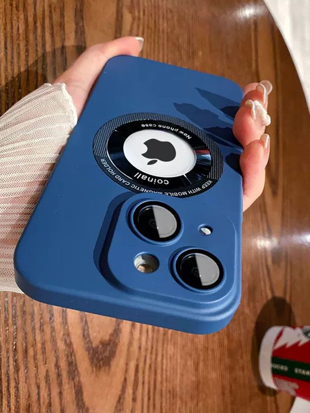 

Luxury Kase Solid Printed iPhone 14 Plus Back Case Mobile Accessories, Navy blue