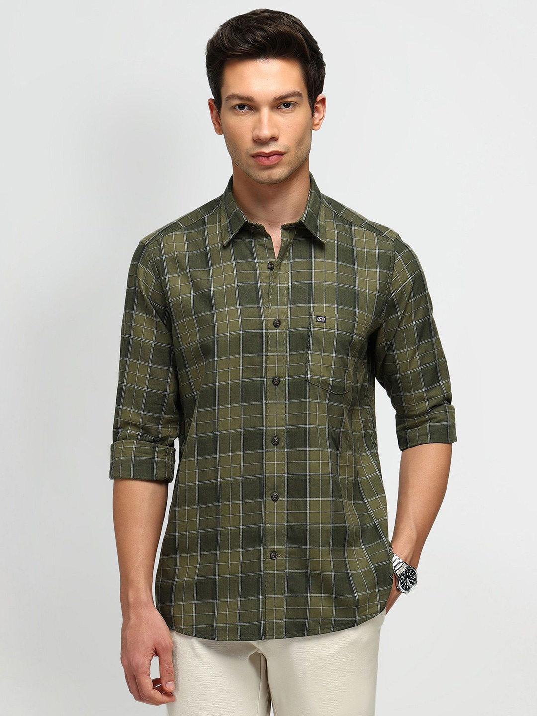 

Arrow Sport Men Slim Fit Opaque Checked Casual Shirt, Green