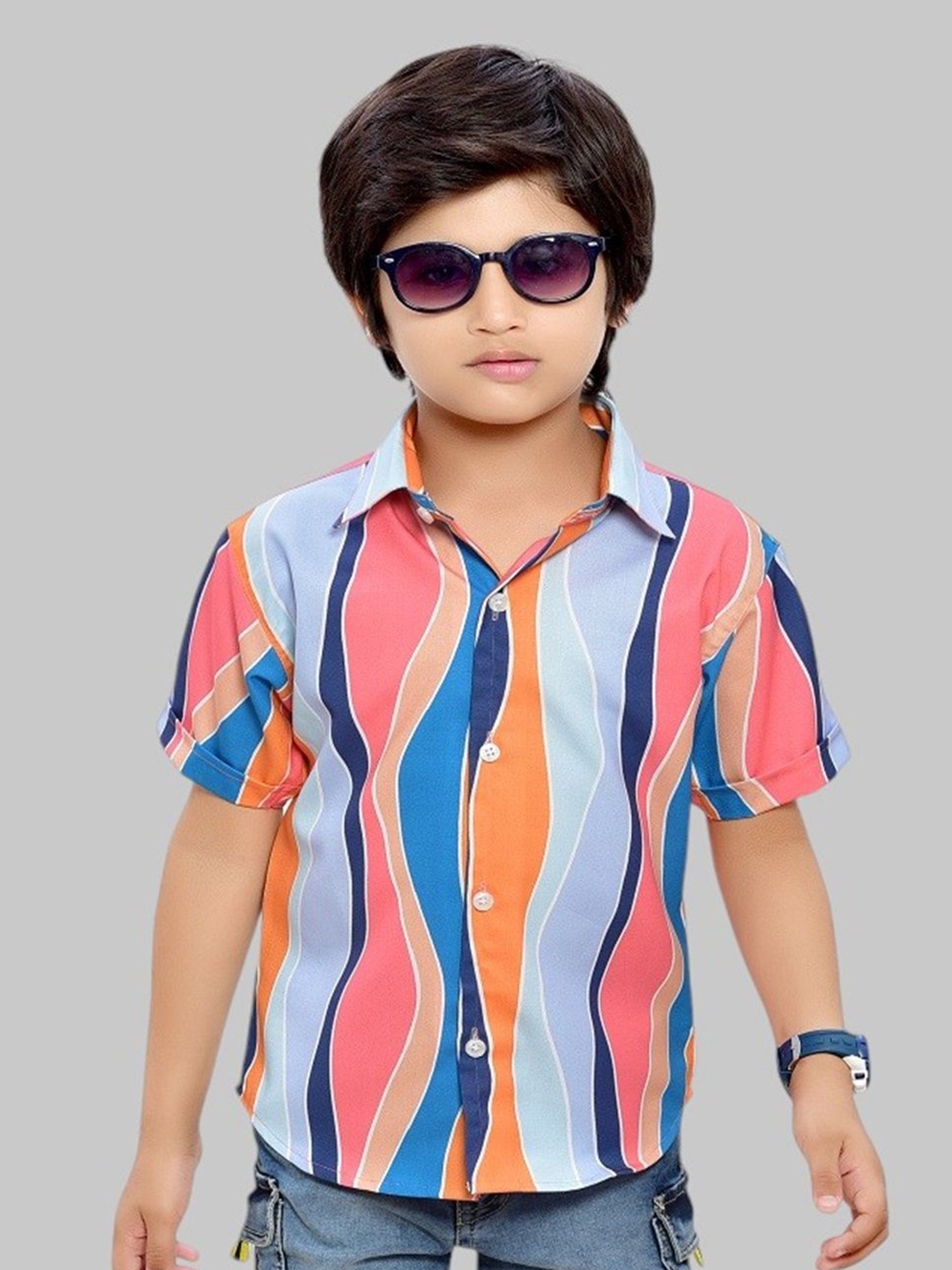 

BAESD Boys Comfort Spread Collar Vertical Striped Cotton Casual Shirt, Blue