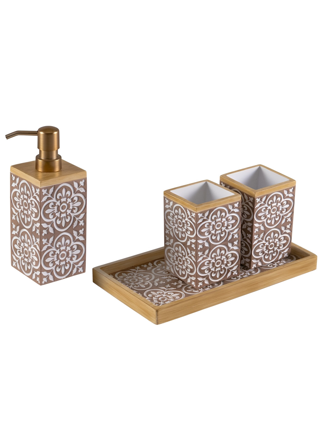 

Freelance Brown 4 piece Floral Polyresin Bath Accessories Set