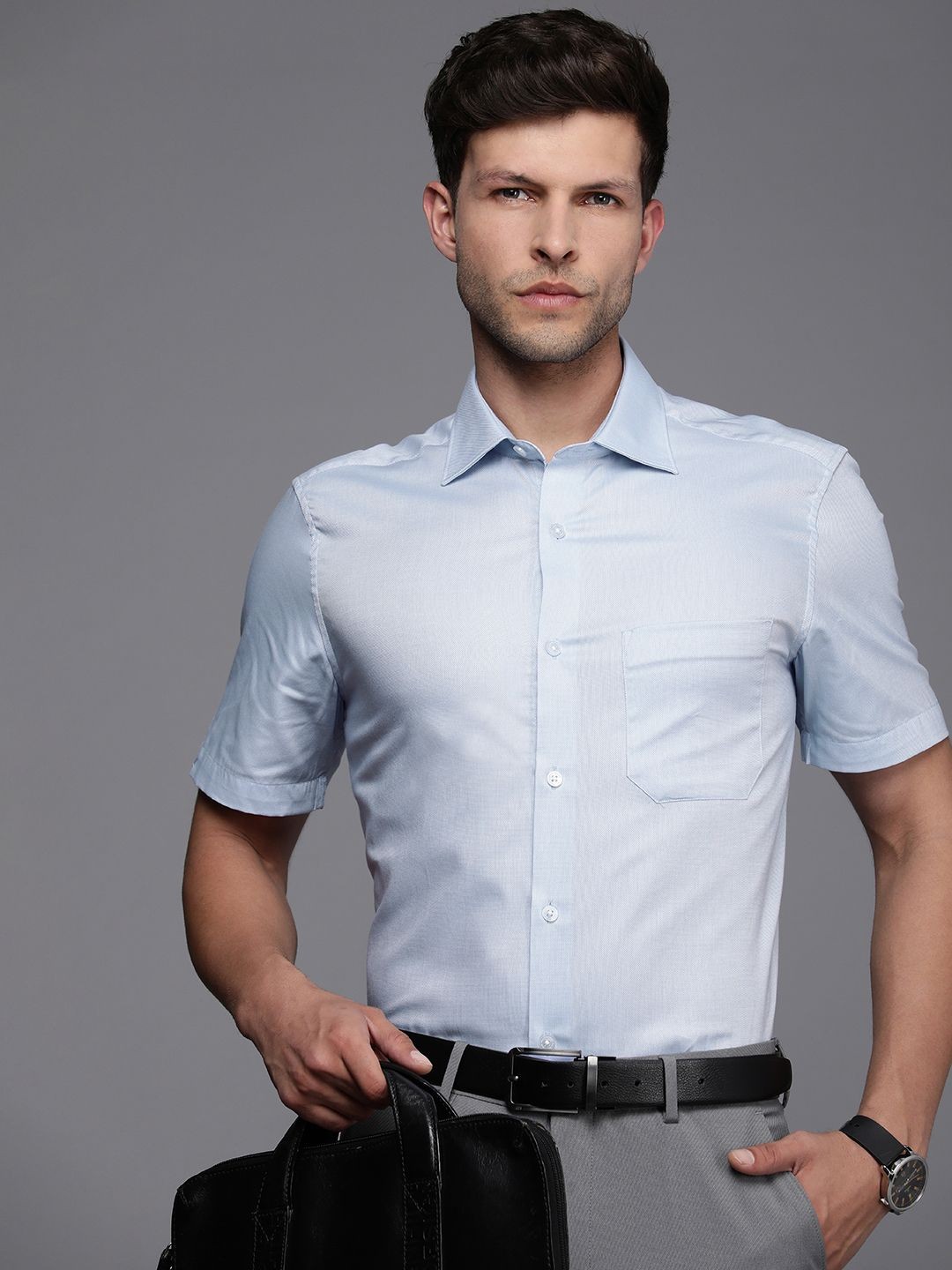 

Louis Philippe Pure Cotton Self Design Textured Classic Opaque Formal Shirt, Blue