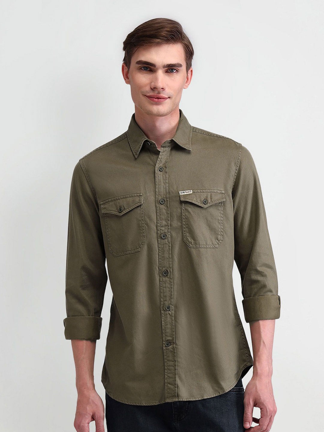 

U.S. Polo Assn. Denim Co. Men Spread Collar Solid Slim Fit Casual Shirt, Green