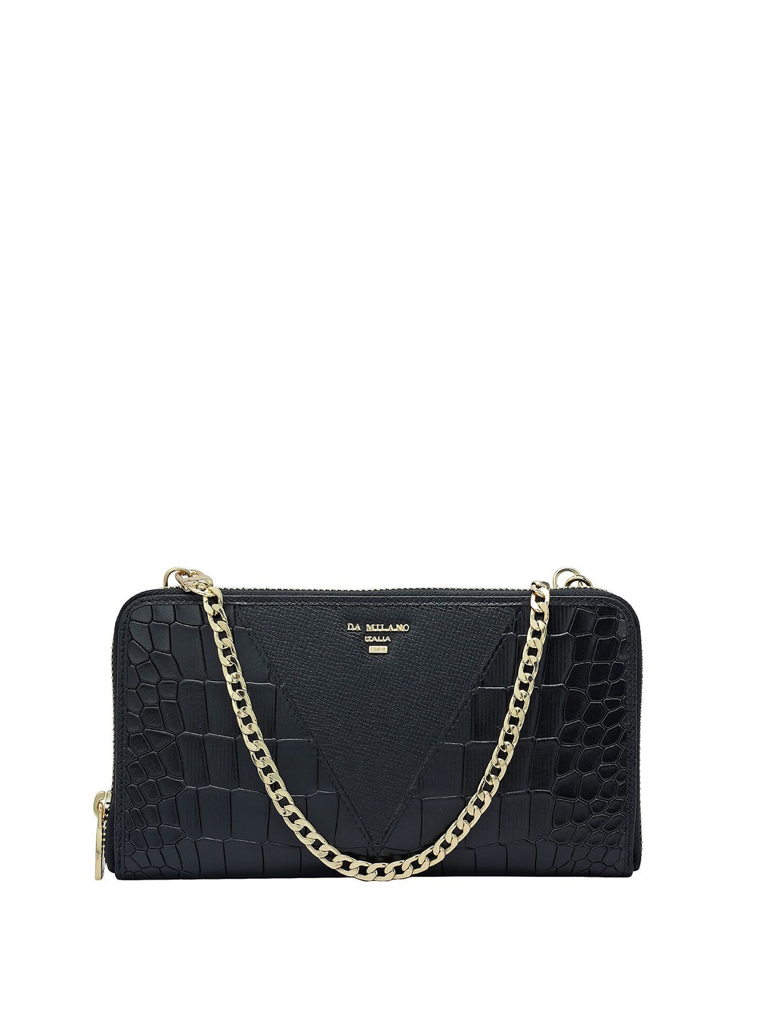 

Da Milano Women Textured Leather Zip Around Wallet, Black