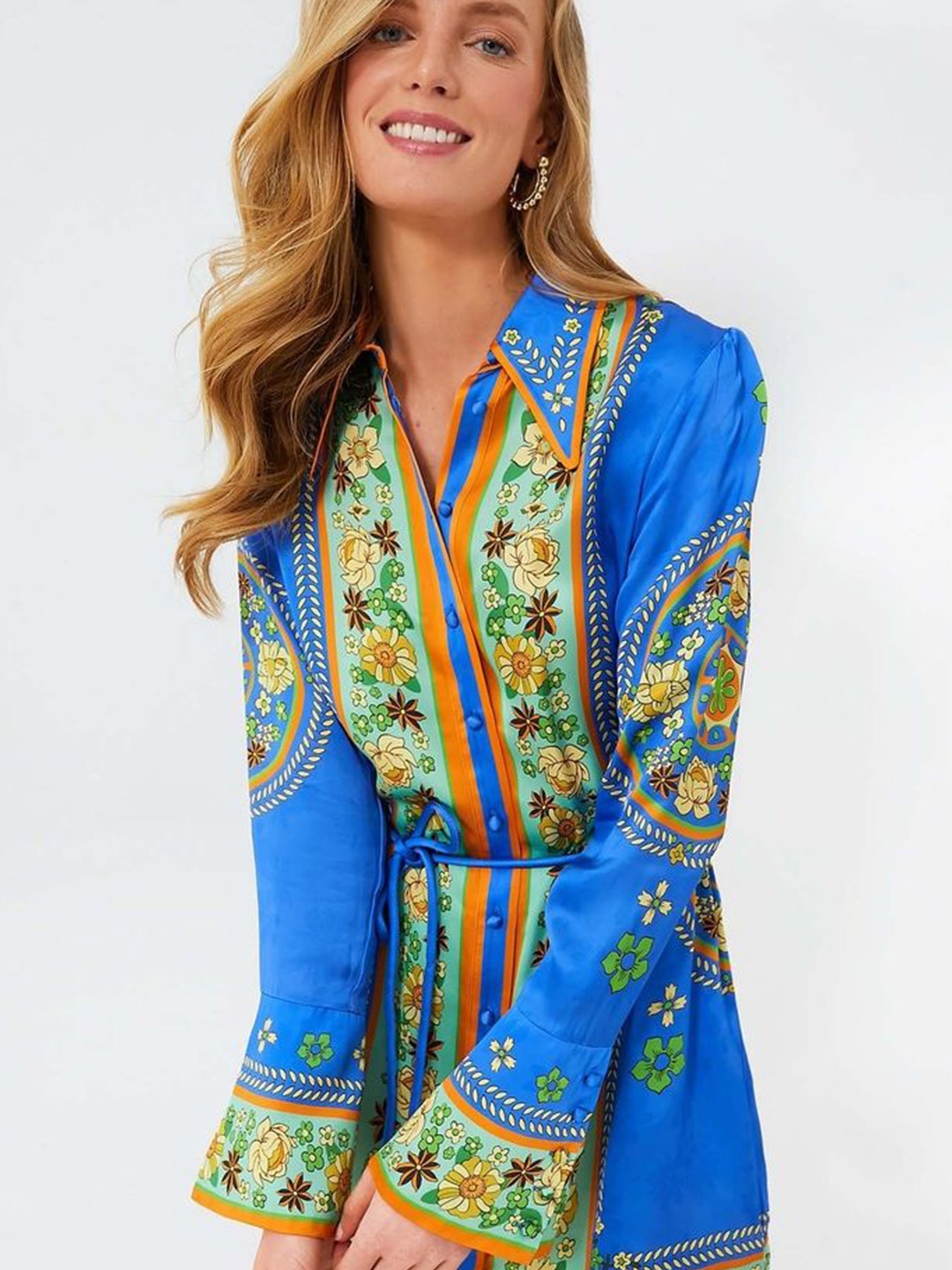 

LULU & SKY Women Ethnic Motifs Print Shirt Dress, Blue