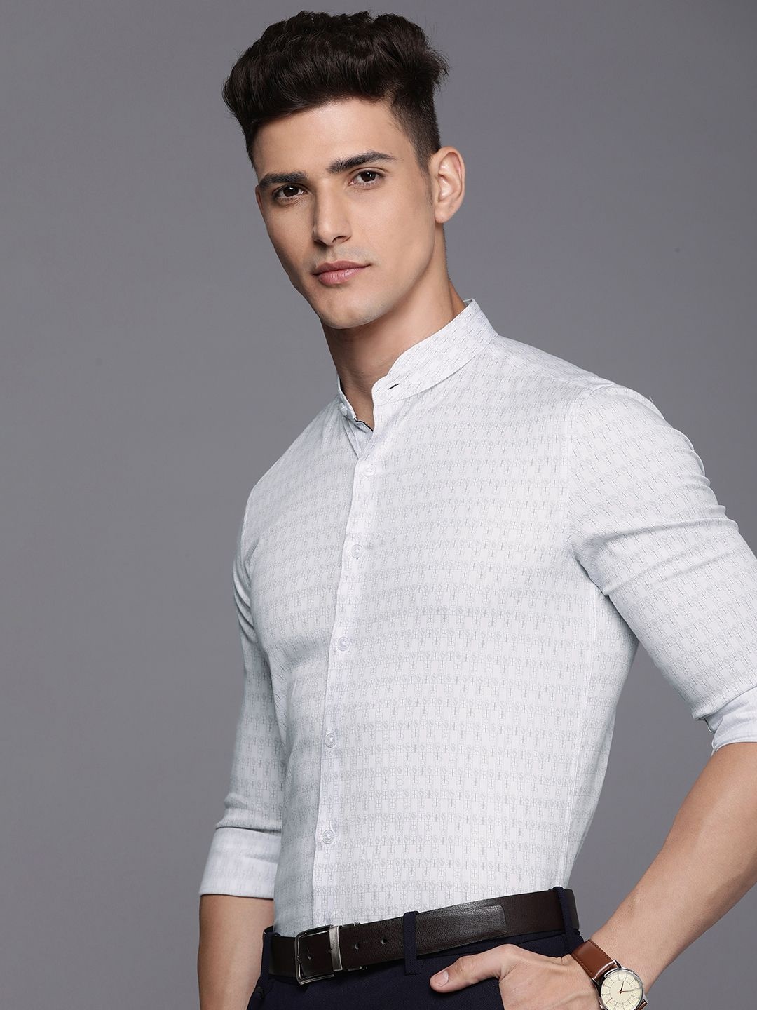 

Louis Philippe Slim Fit Opaque Printed Formal Shirt, White