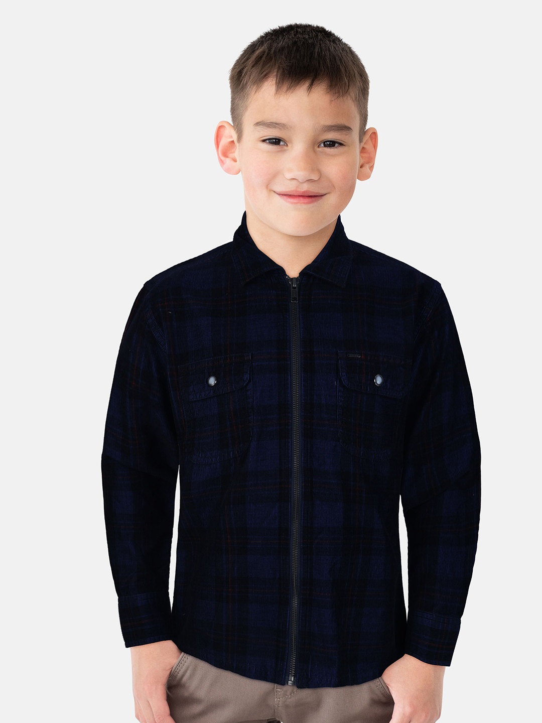 

Gini and Jony Boys Standard Tartan Checks Opaque Checked Casual Shirt, Navy blue