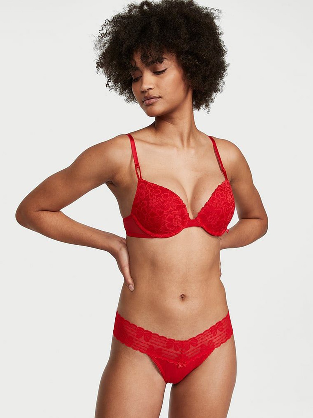 

Victoria's Secret Lace Waist Pointelle Thong Panty 1121427186Q4, Red