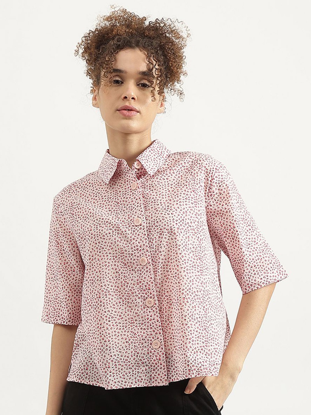 

United Colors of Benetton Women Floral Opaque Printed Casual Shirt, Pink