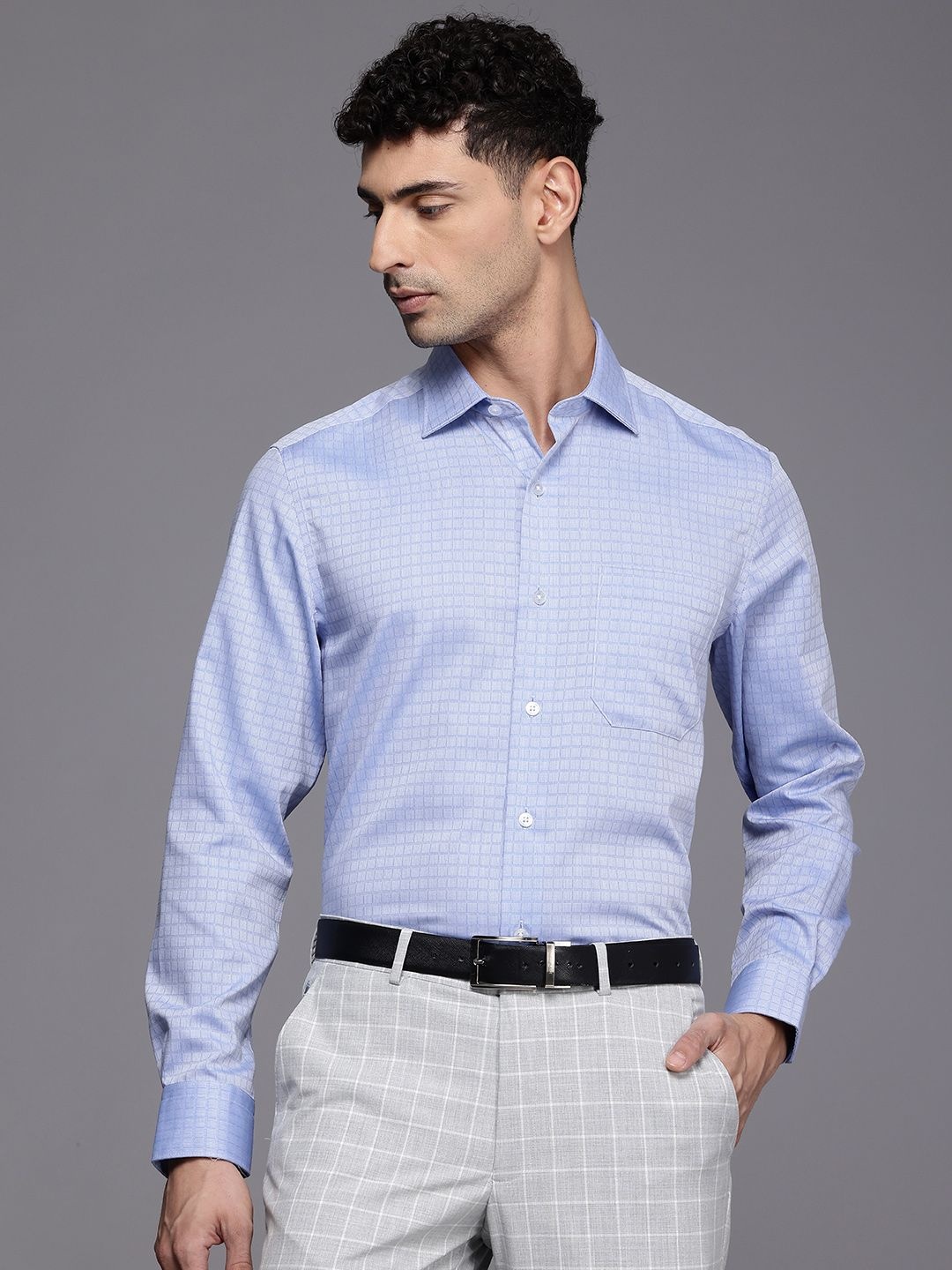 

Louis Philippe Pure Cotton Classic Fit Checked Formal Shirt, Blue