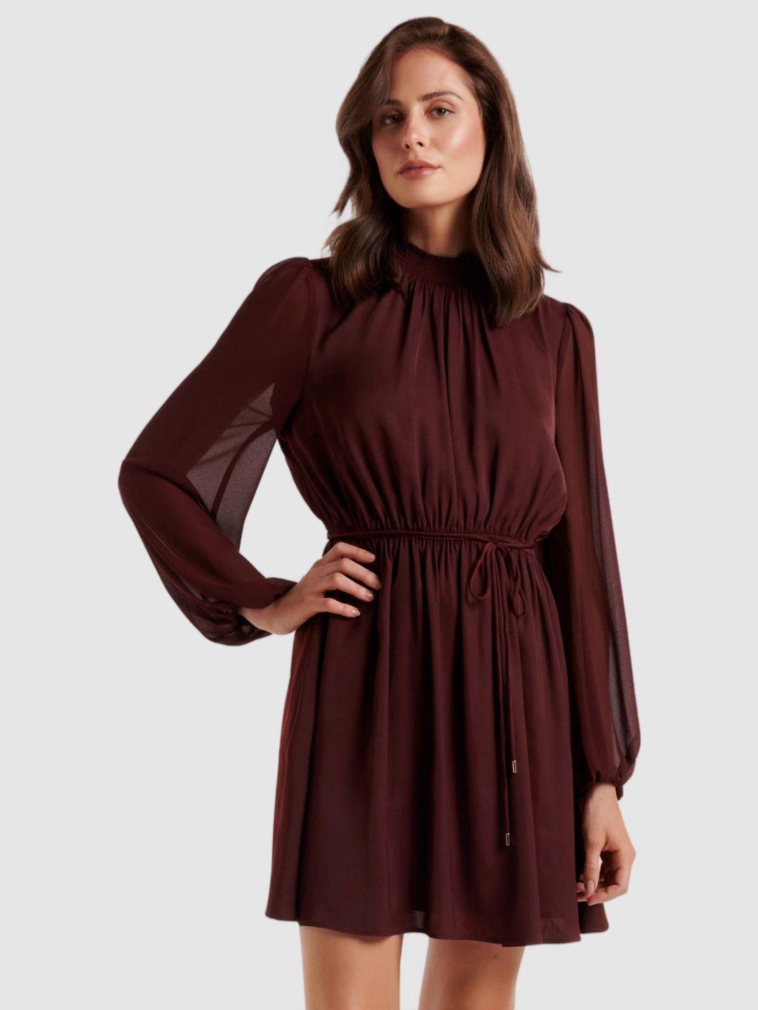 

Forever New Bishop Sleeve Fit & Flare Mini Dress, Maroon